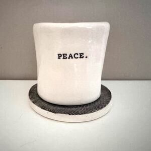 Rae Dunn Rare Vintage PEACE Votive Match Striker Candle Holder Typewriter Font